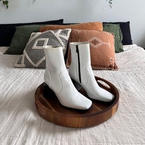 *SOLD* White square toe ankle boots